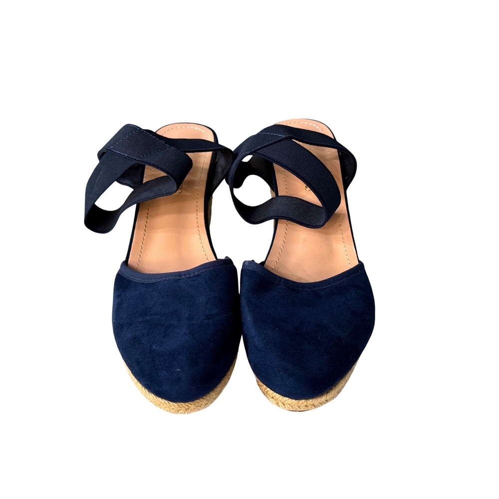 Dream Pairs Navy Blue Espadrille Wedge Sandals Elastic Straps Size 9